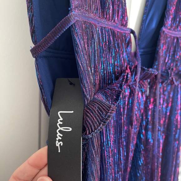 CLOSET CLOSING❗️NWT Lulus Spotlight On You Blue And Pink Metallic Maxi Dress - Picture 6 of 14